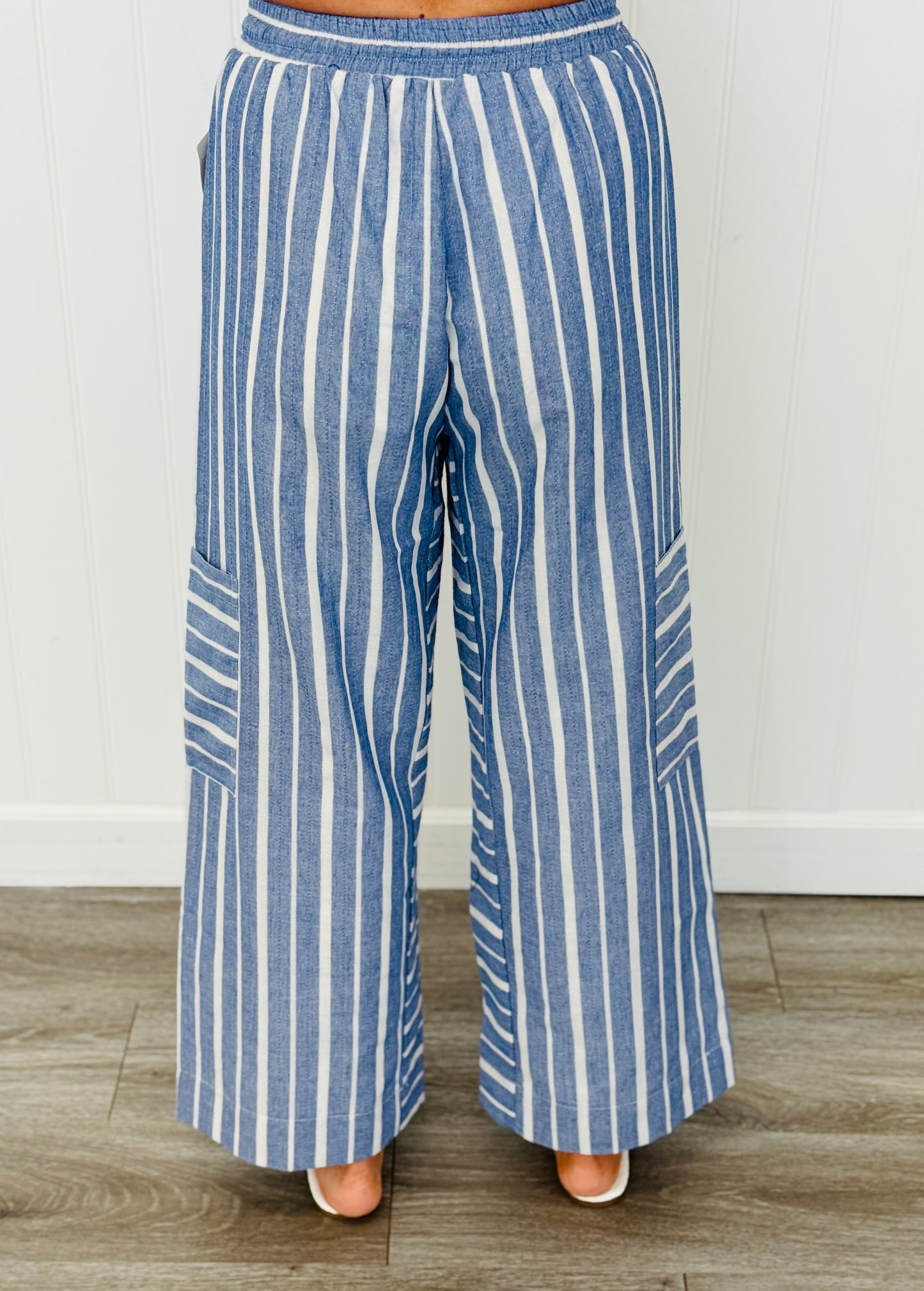 Blue Multi Pinstripe Wide Leg Crop Pants (Reg & Plus)
