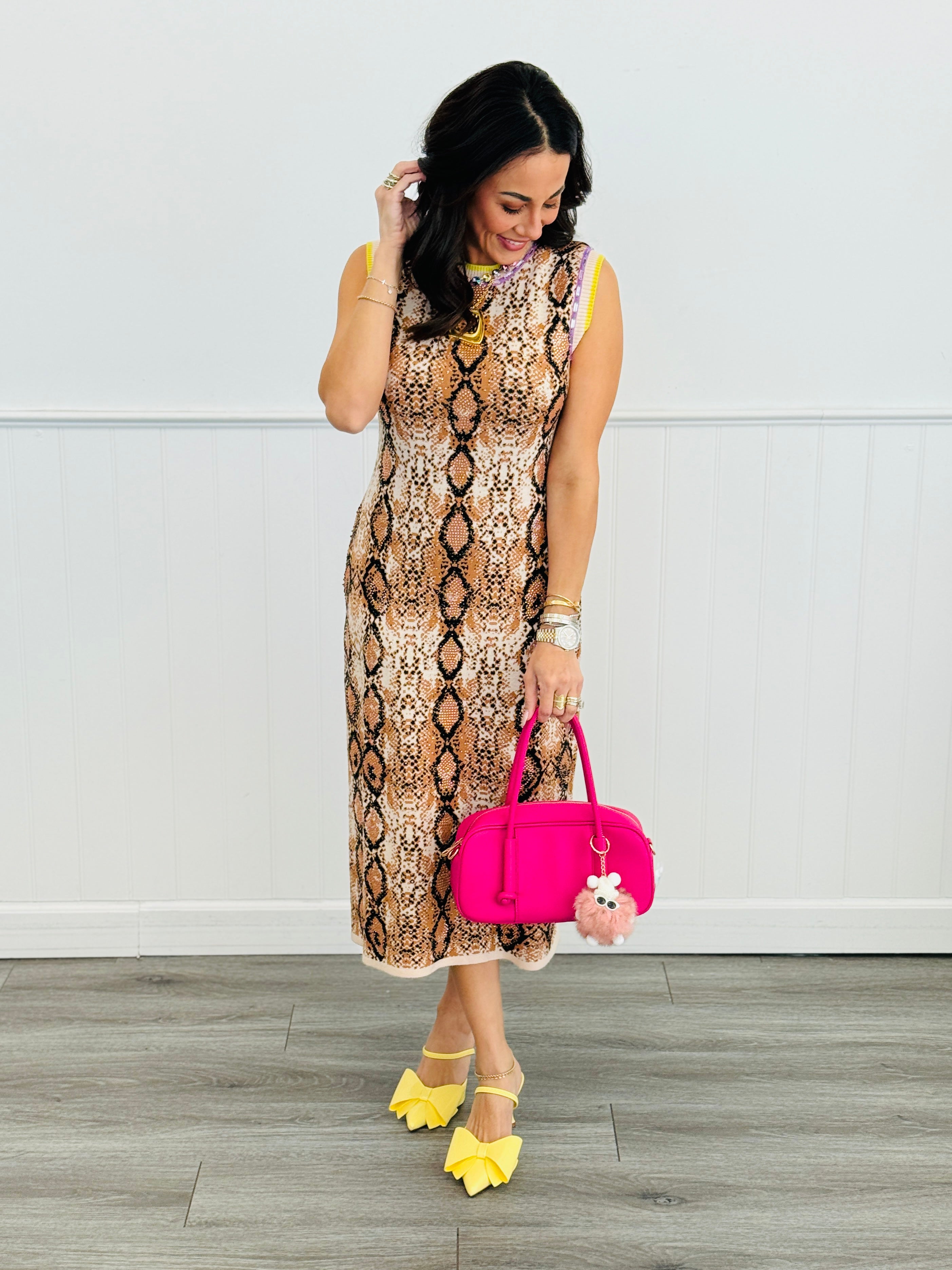 Queen Of Sparkles Snake Print Rainbow Trim Midi Dress (Reg. & Plus
