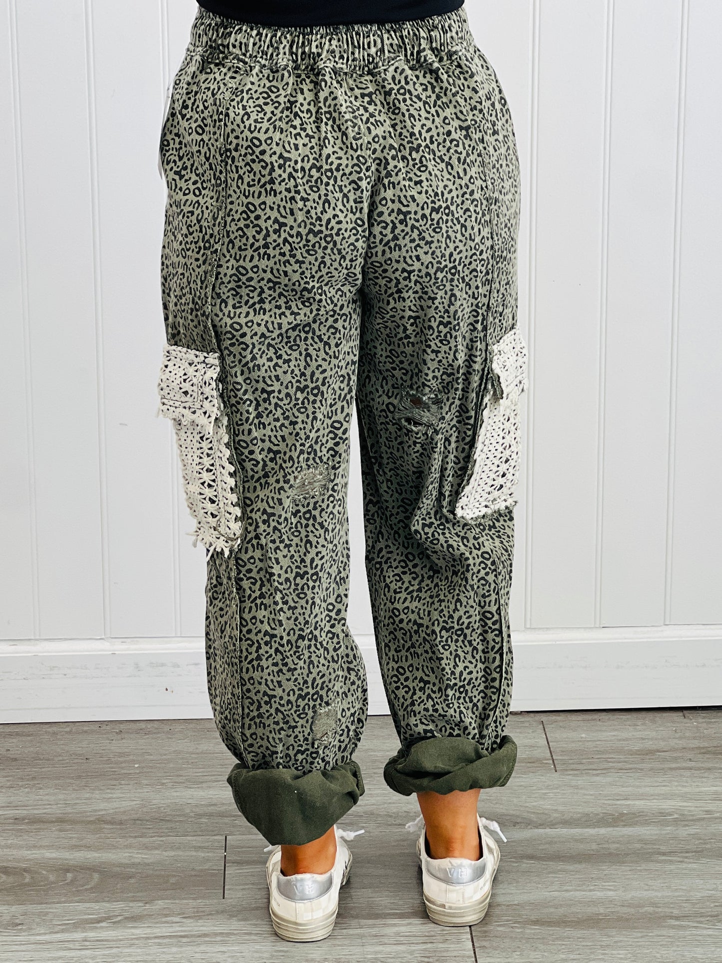 POL Olive Leopard Denim Joggers (Reg.)