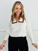Cream Contrast Collar Button Cardigan (Reg. and Plus)