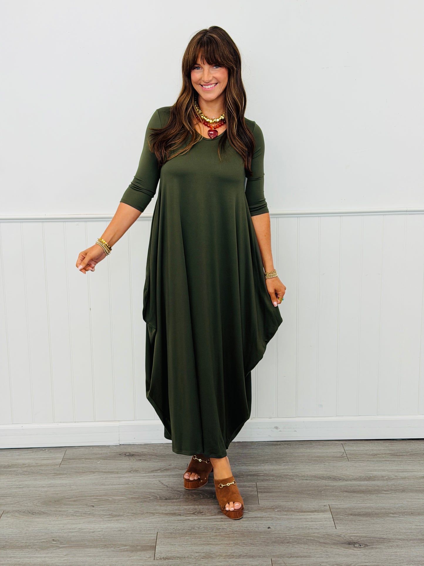 Solid 3/4 Sleeve Maxi Dress (Reg.) - 5 Colors