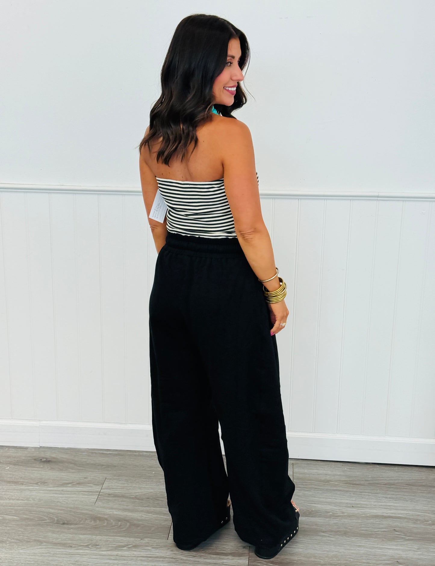 Black Striped Tube Barrel Leg Jumpsuit (Reg.)