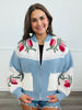 Light Blue Floral Zip Up Sweater Jacket (Reg.)