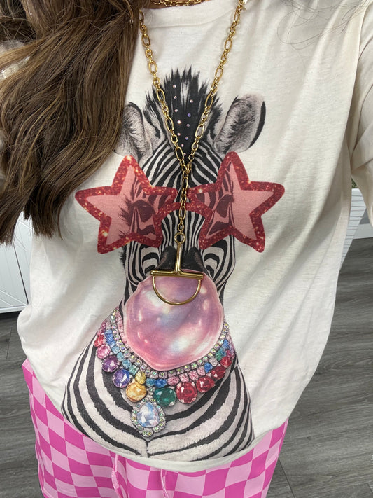 Bubblegum Zebra Bling Tee (Reg. and Plus)