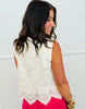 Natural Crochet Trim Sleeveless Front Tie Top (Reg)
