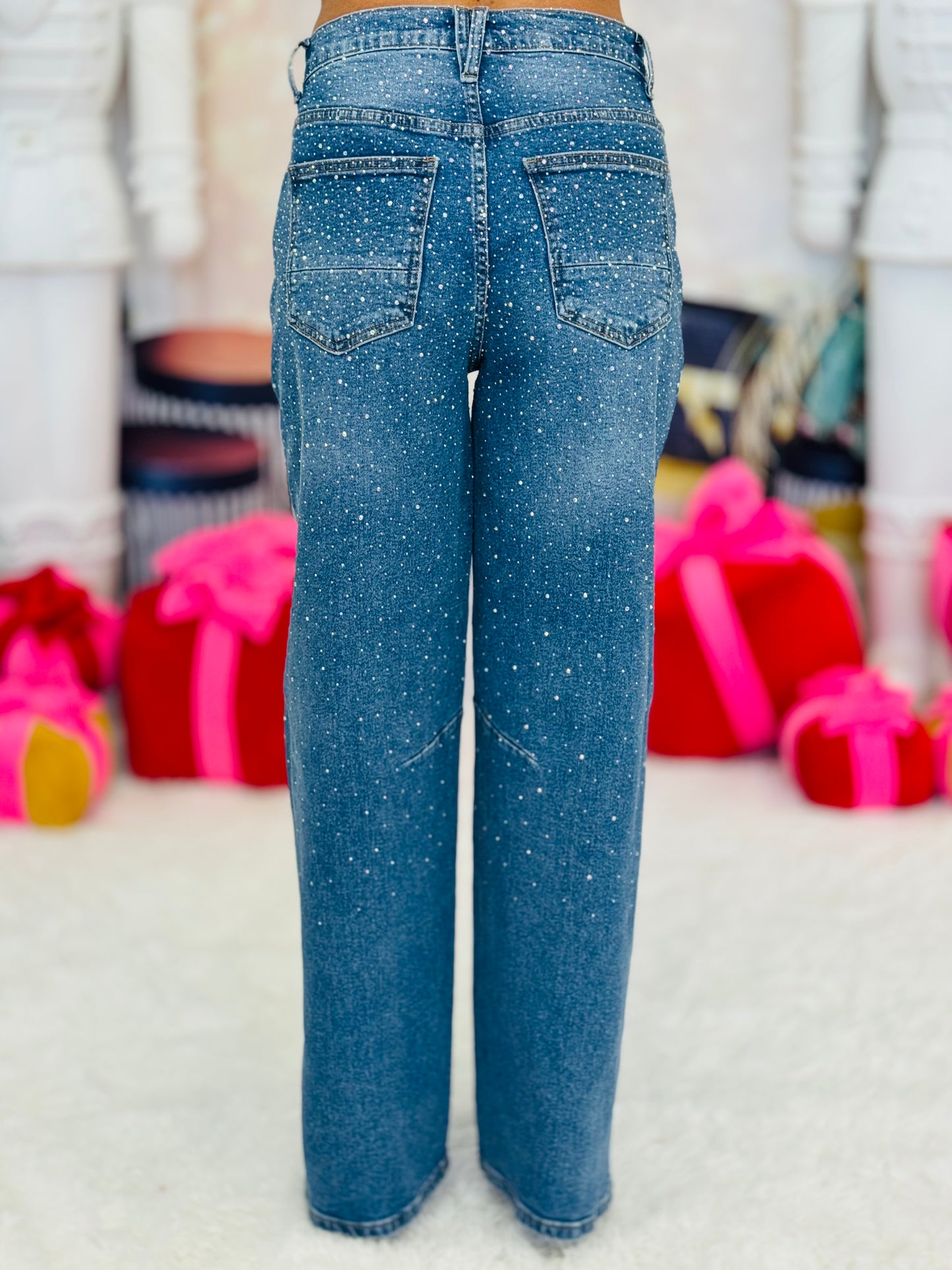 Sparkly Rhinestone Denim Barrel Jeans (Reg.)