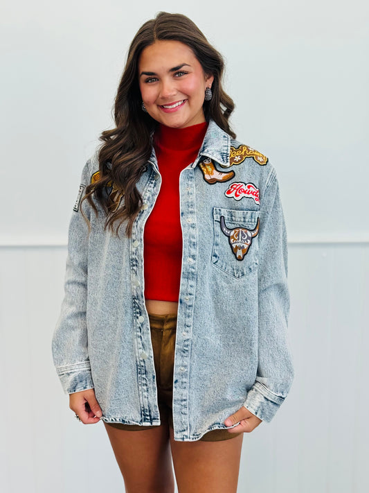Light Wash Western Patchwork Denim Jacket (Reg.)