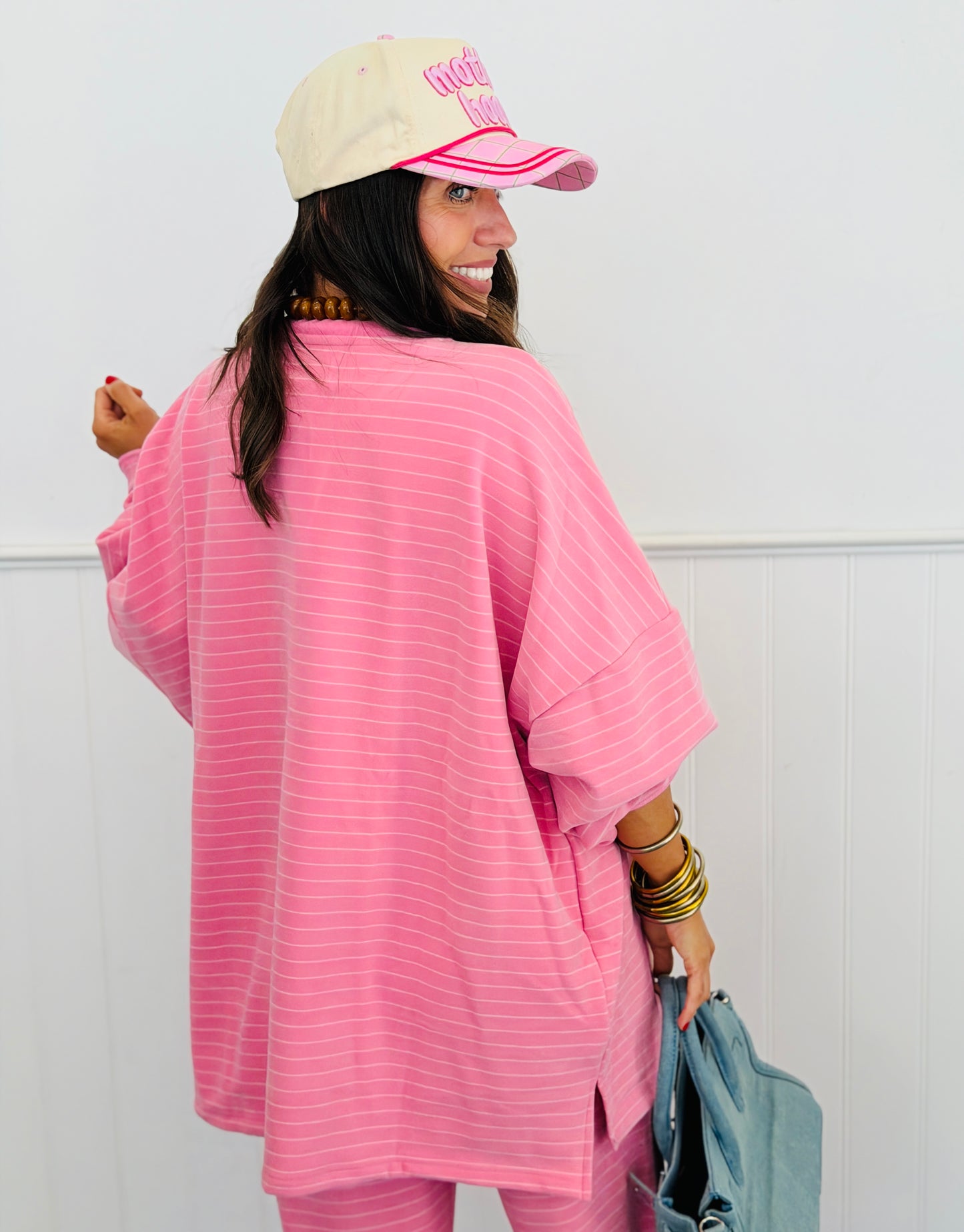 Pink Striped Oversized Fleece Top (Reg.)