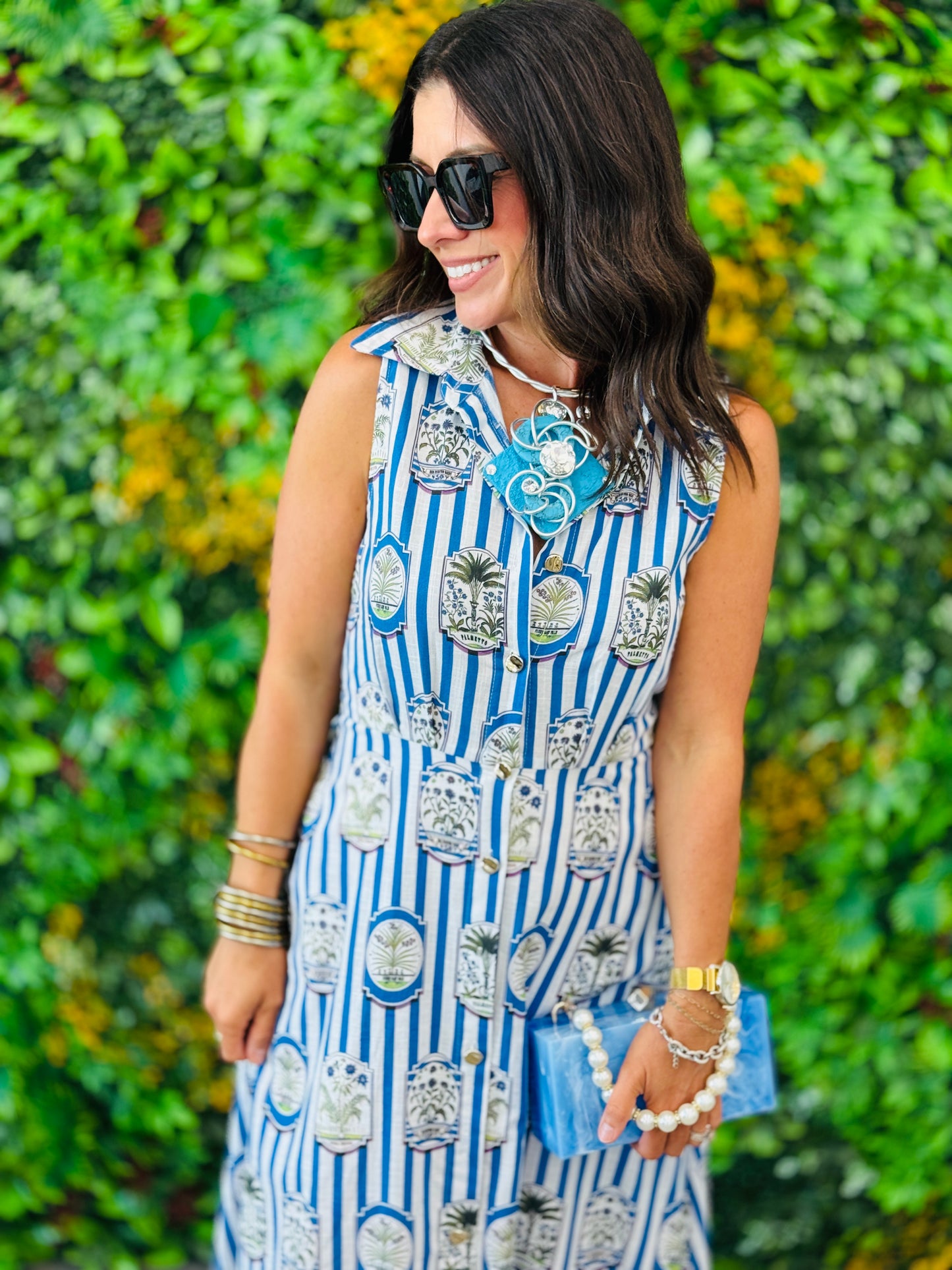 Royal Blue Printed Sleeveless Midi Dress (Reg. & Plus)