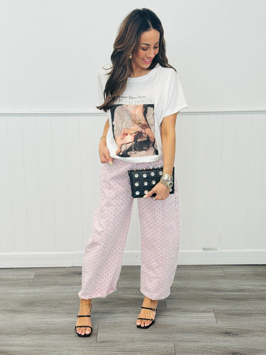Light Pink Polka Dot Barrel Pants (Reg.)