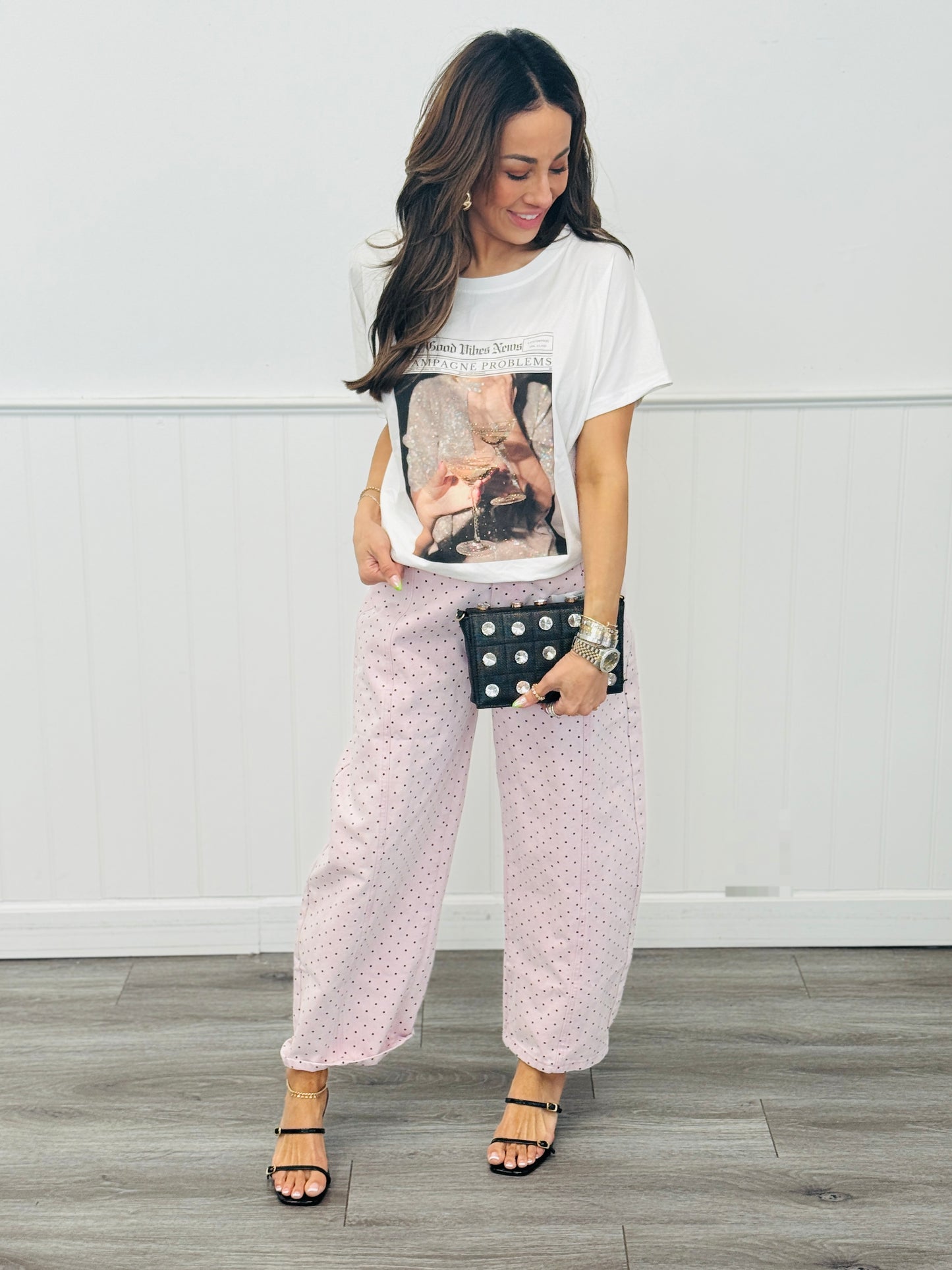 Light Pink Polka Dot Barrel Pants (Reg.)