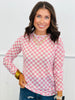Candy Pink Checkered Mock Neck Mesh Top (Reg & Plus)