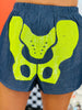 Queen Of Sparkles Dark Denim & Neon Green Skeleton Shorts (Reg. and Plus)