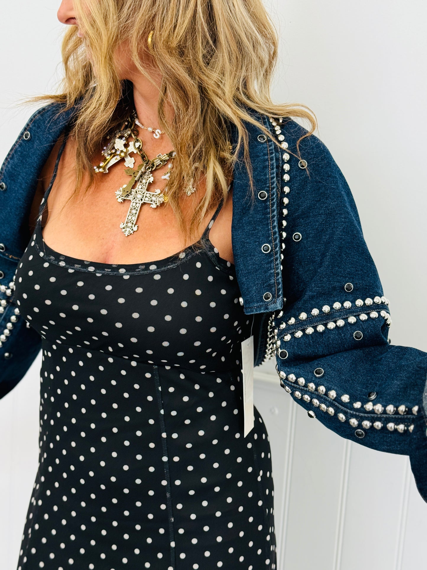 Denim Studded Bolero Shrug Jacket (Reg.) - 2 Colors