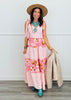 Pink Stripe Combo Floral Contrast Maxi Dress (Reg. and Plus)