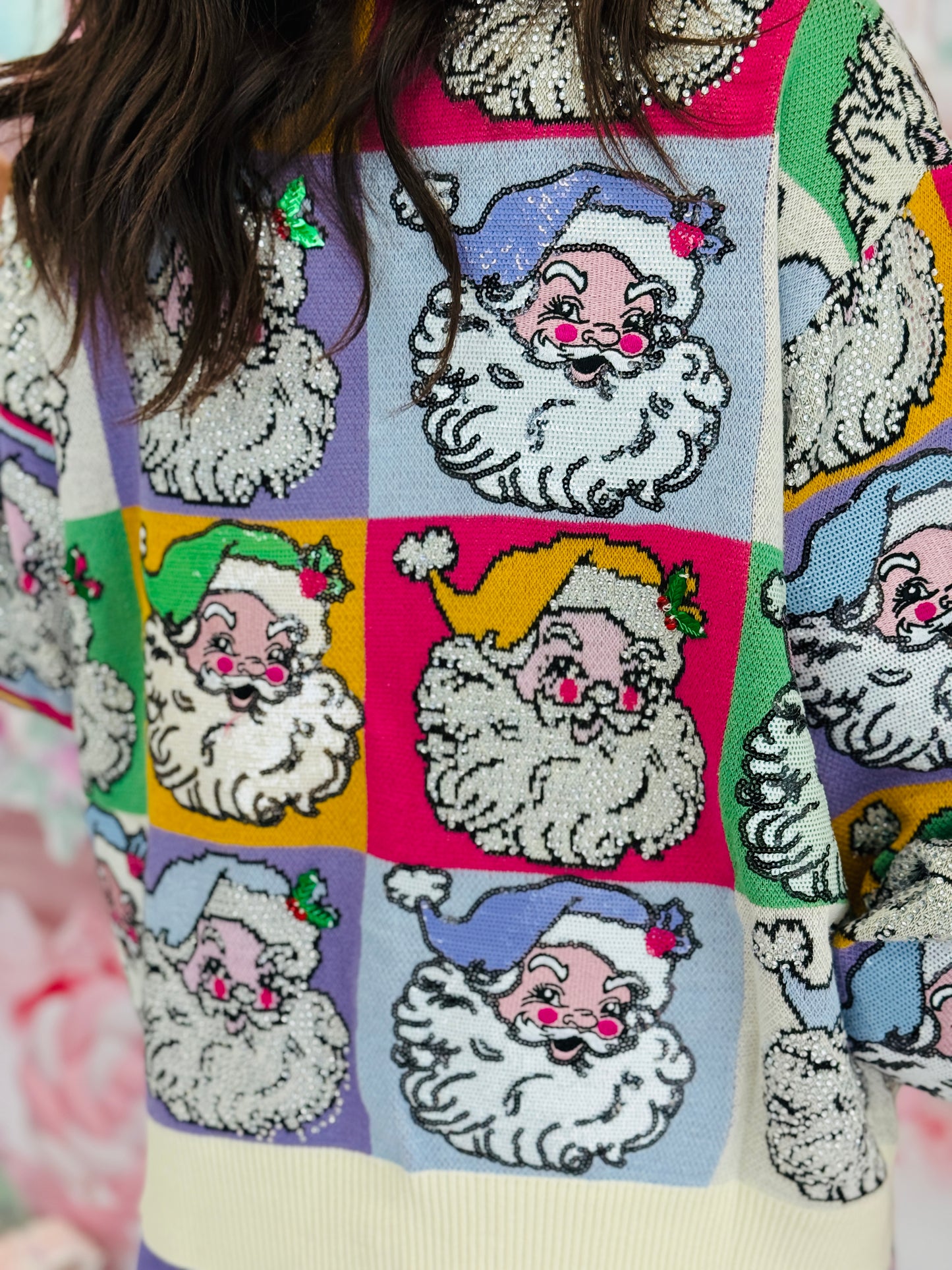 Queen Of Sparkles Pastel Colorblock Santa Button Up Cardigan (Reg. and Plus)