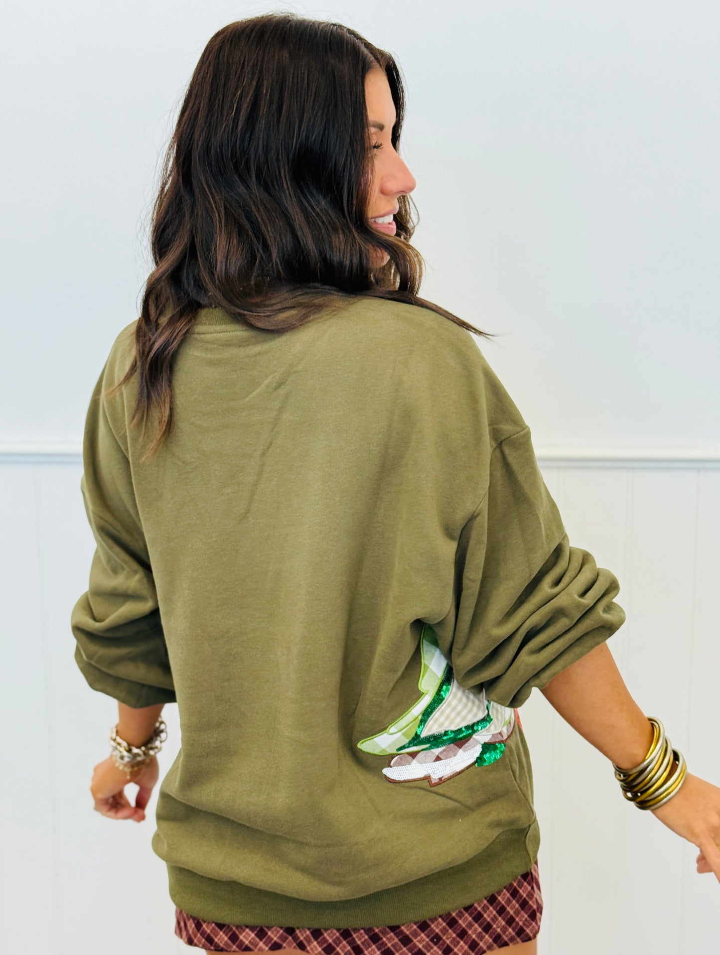 Queen Of Sparkles H Green Plaid Duck Sweatshirt (Reg. and Plus)