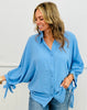 Blue Sleeve Tie Button Up Shirt (Reg & Plus)