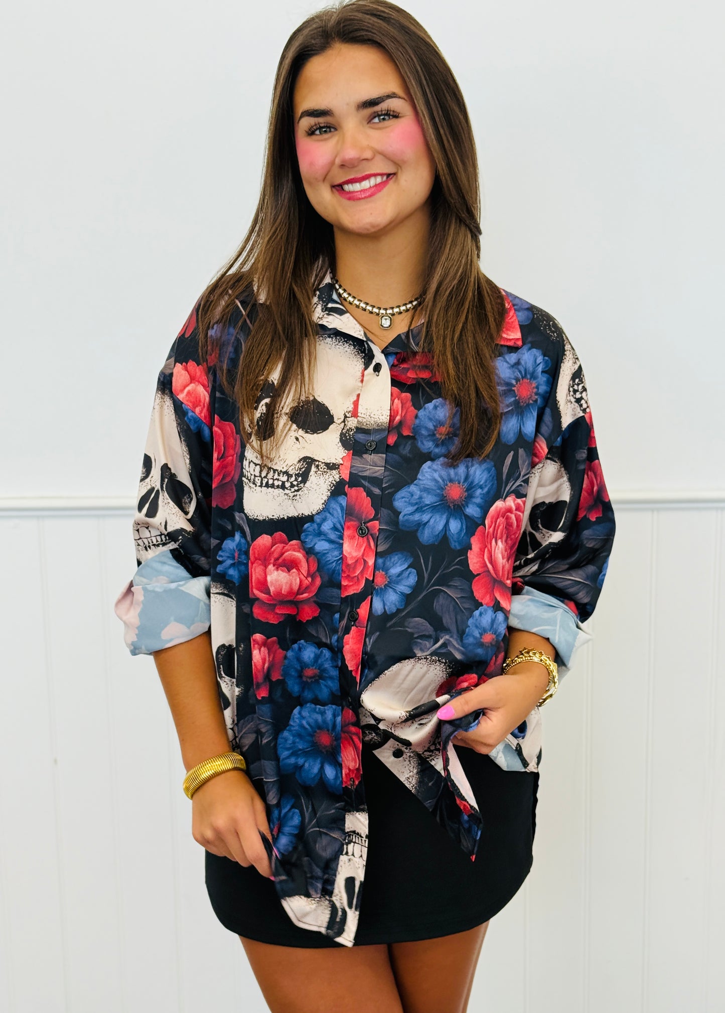 Day Of The Dead Button Down Blouse (Reg. and Plus)