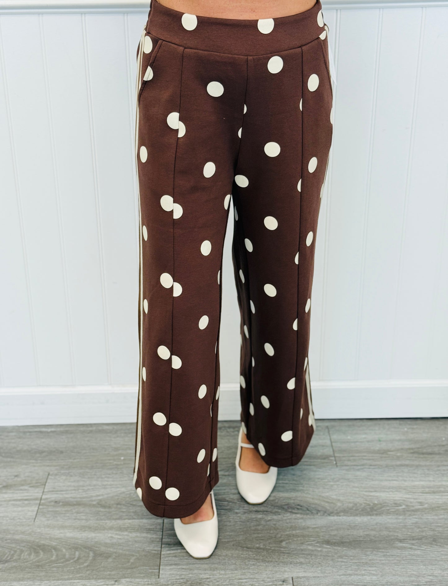 Brown Polka Dot Side Striped Pants (Reg.)