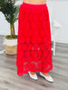 Tomato Red Lace Scalloped Midi Skirt (Reg.)