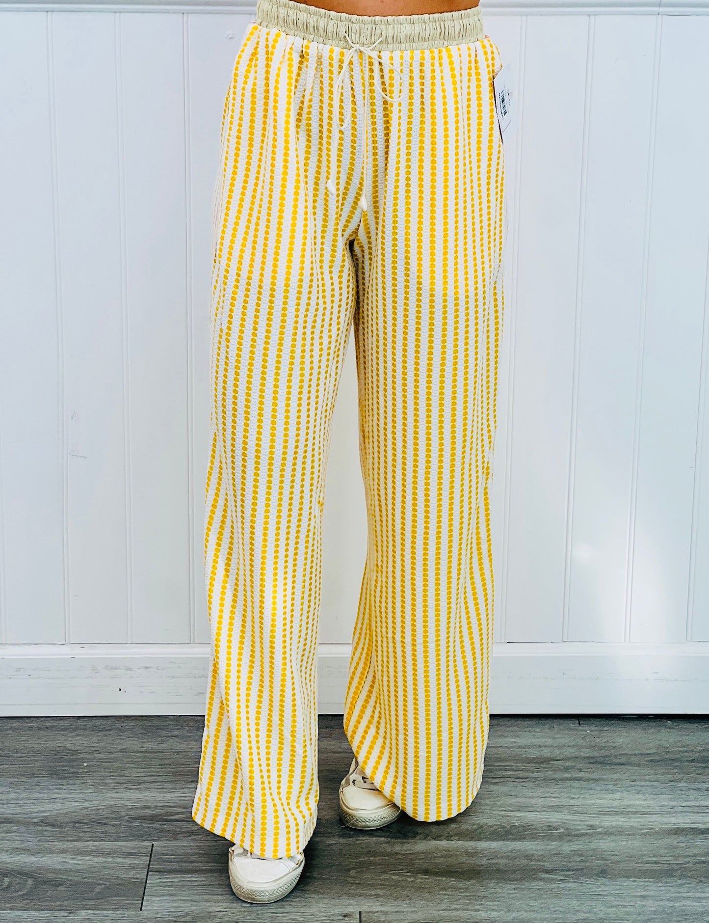 Yellow Multi Pull On Wide Leg Pants (Reg. and Plus)