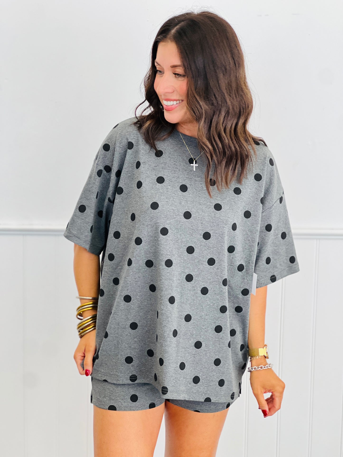 Oversized Polka Dot Short Sleeve Top (Reg.) - 2 Colors