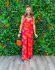 Fuchsia Tropical Leaf Halter Jumpsuit (Reg.)