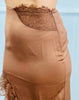 Brown Satin Lace Trim Maxi Skirt (Reg & Plus)