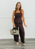 Brown Twill Peplum Top & Pants Set (Reg.)