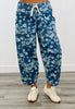 Blue Denim Floral Cropped Barrel Pants (Reg.)