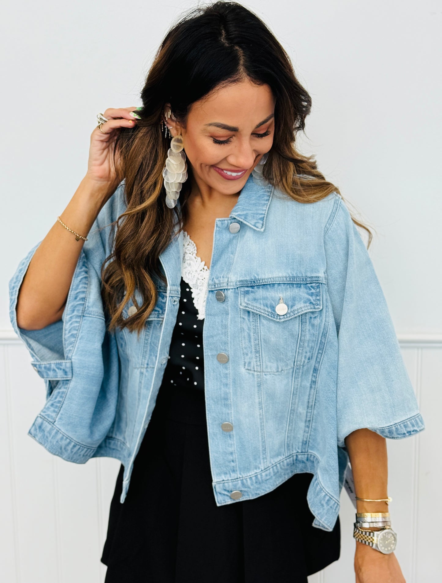 Risen Light Denim Flowy Cape Jacket (Reg & Plus)
