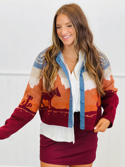 Blue Multi Western Motive Sweater Cardigan (Reg.)