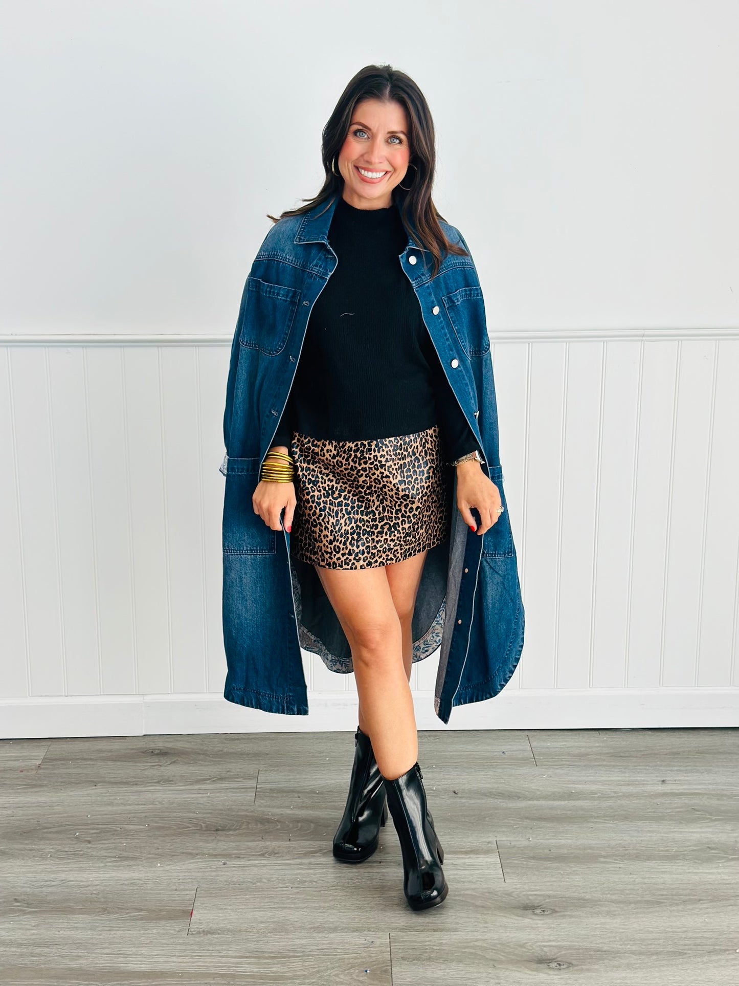 Leopard Diva Faux Leather Skirt (Reg. and Plus)