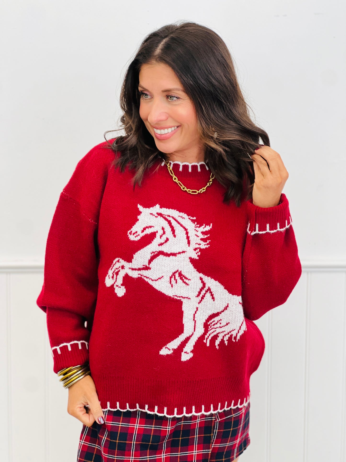 Red Horse Stitch Detail Sweater (Reg.)