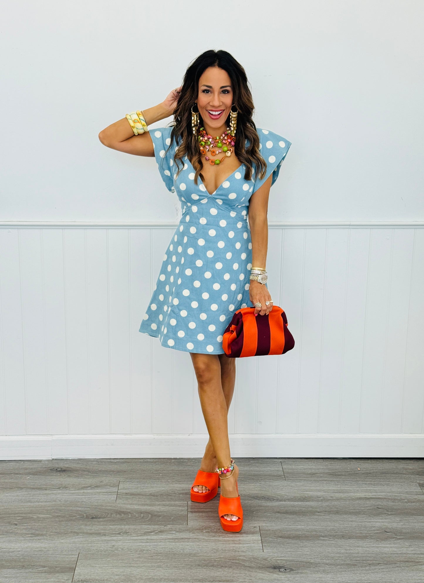 Denim Blue Polka Dot Daydreams Mini Dress (Reg.)