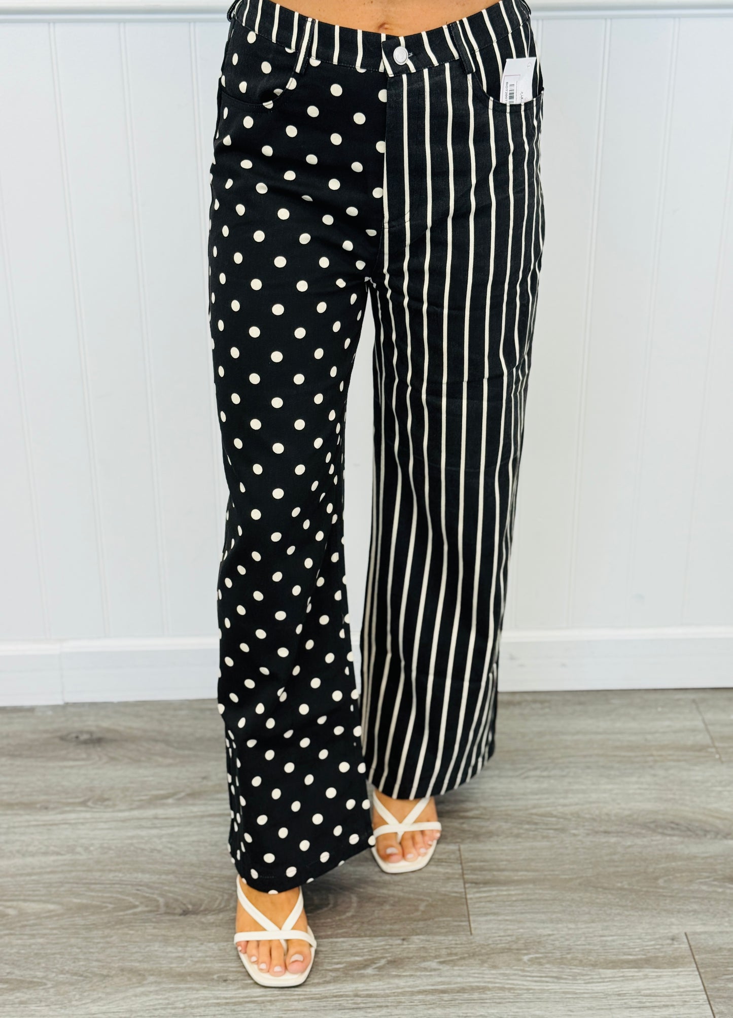 Black Dot/Stripe Mix Wide Leg Pants (Reg & Plus)