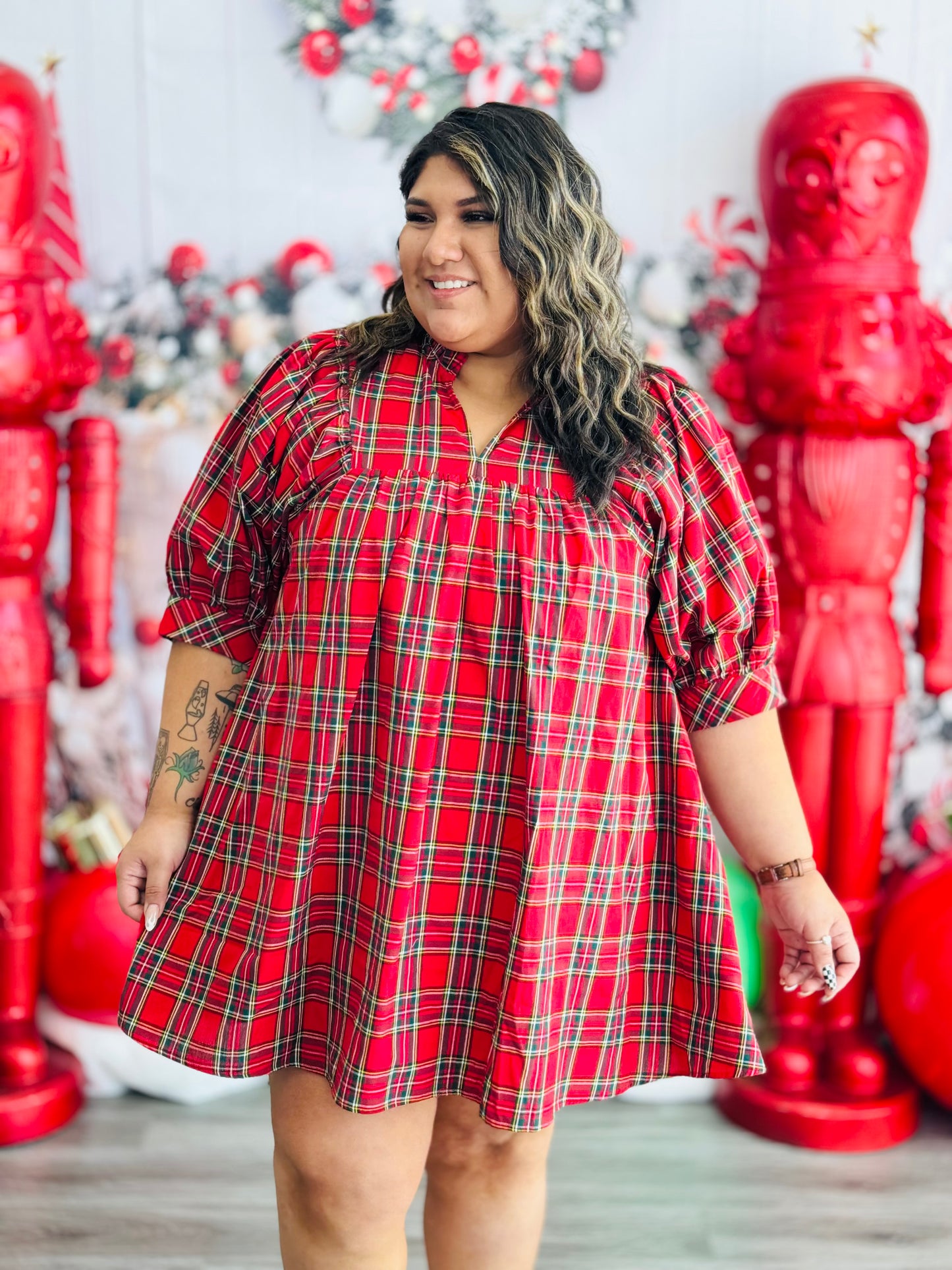 Ready In Red Plaid Mini Dress (Reg & Plus)