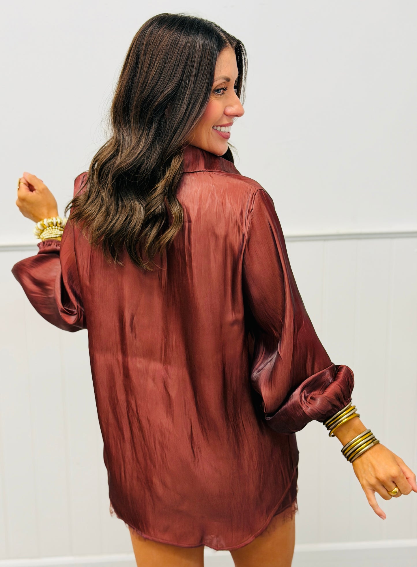 Brown Button Down Organza Top & Short Sets (Reg.)