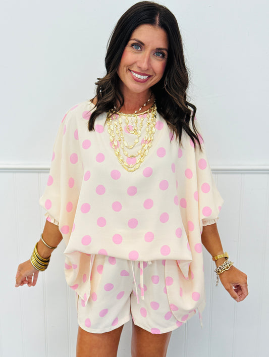 Ecru/Pink Polka Dot Lounge Set (Reg. & Plus)