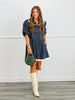 Floral Fold Over Collar Puff Sleeve Mini Dress (Reg.)