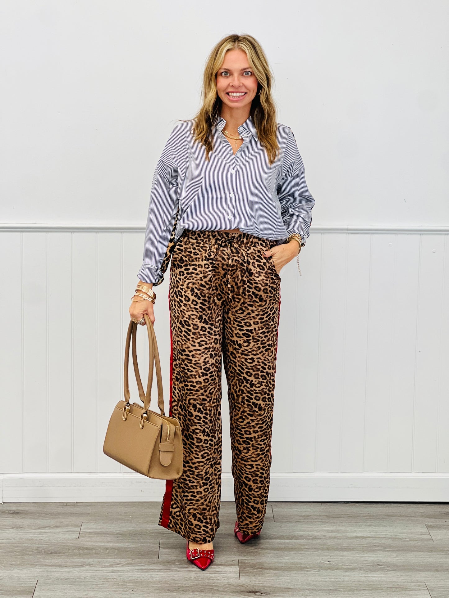 Leopard Red Stripe Satin Pocket Pants (Reg.)