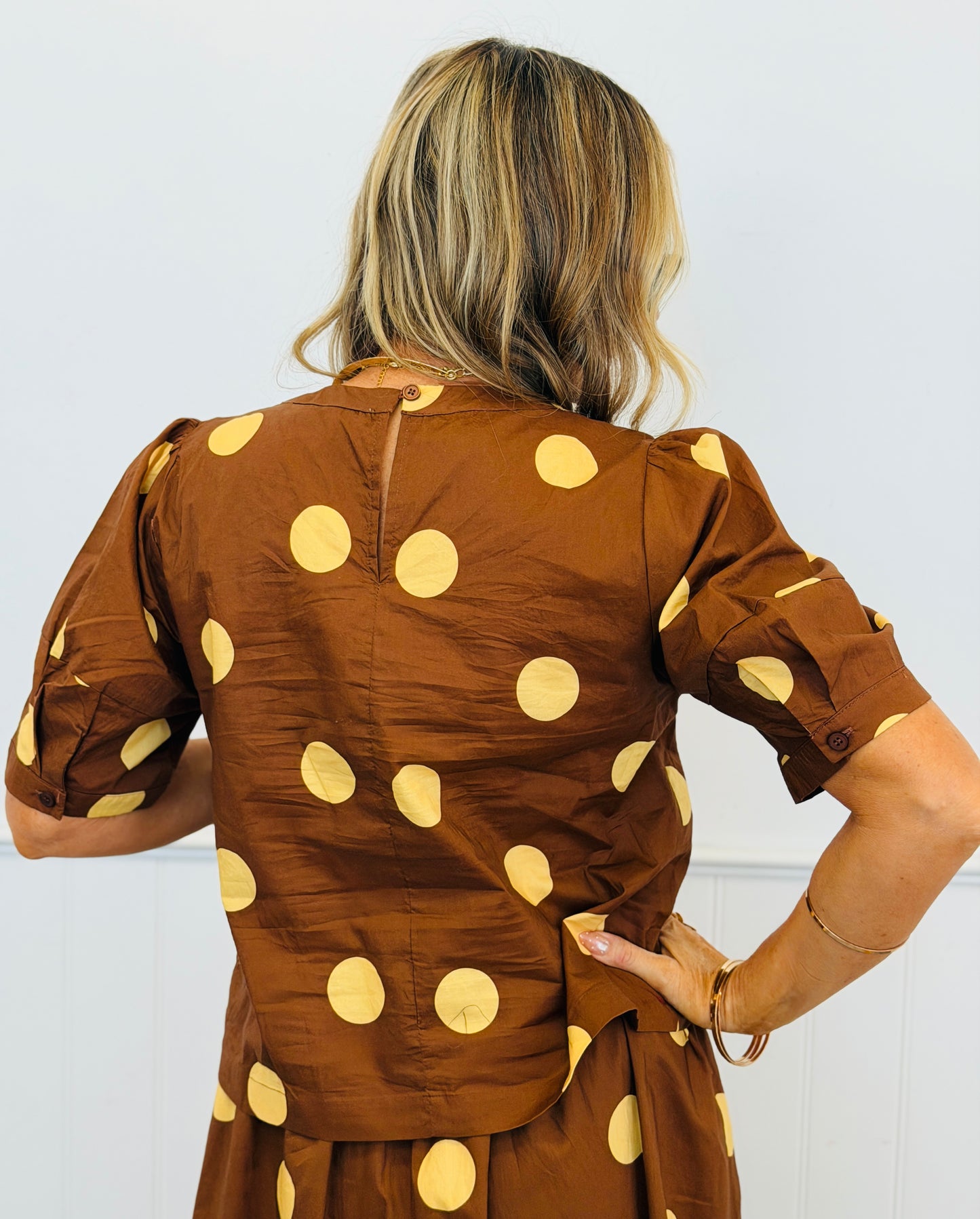 Brown Polka Dot Top & Midi Skirt Set (Reg.)