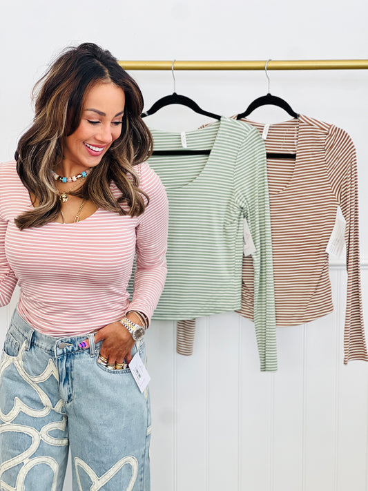 Striped Scooped Neck Long Sleeve Top (Reg.) - 3 Colors