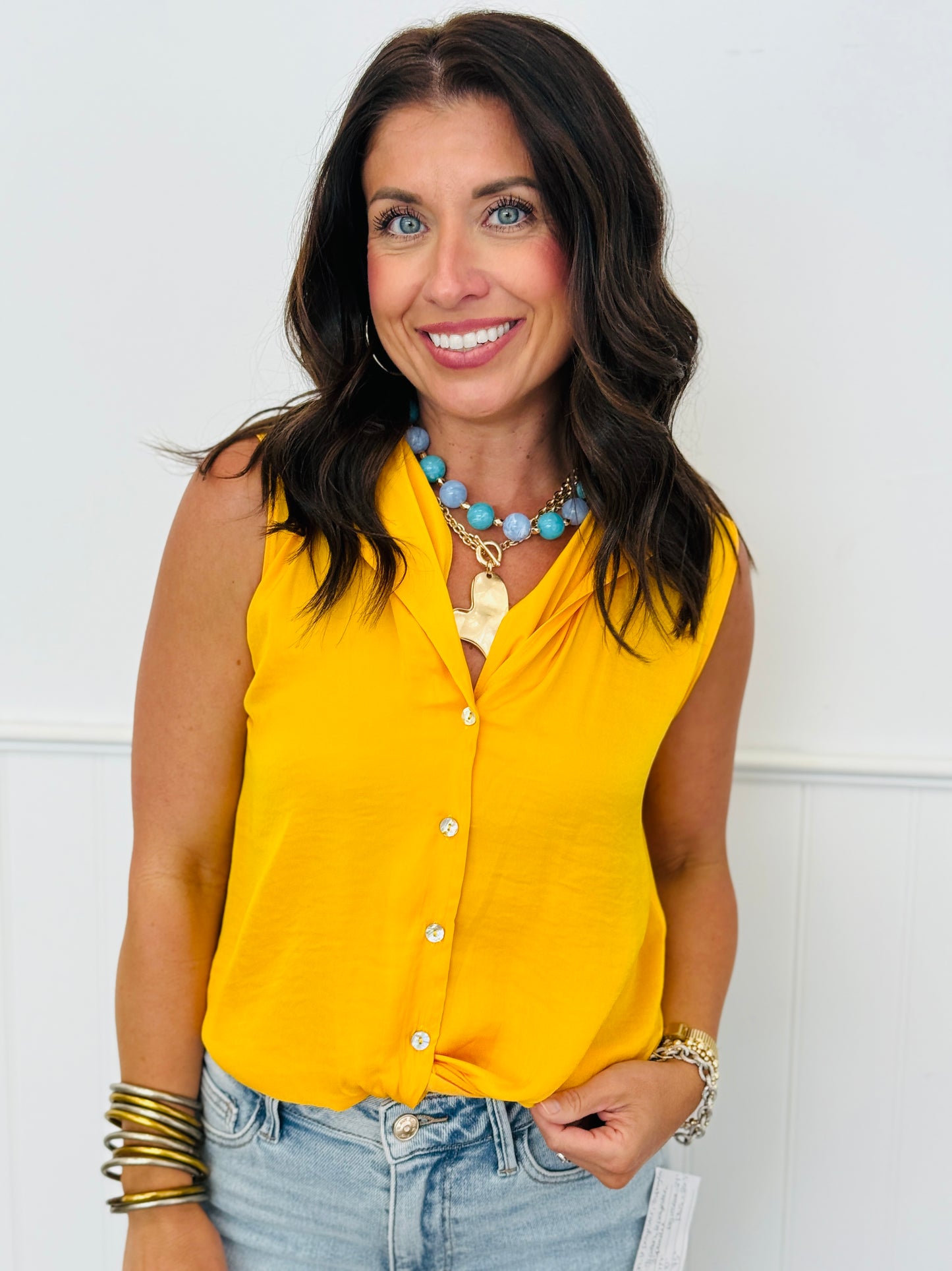 Knotted Collared Sleeveless Top (Reg.)-5 Colors
