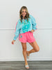 Queen Of Sparkles Aqua & Pink Colorblock QOS Logo Sweatshirt (Reg. and Plus)