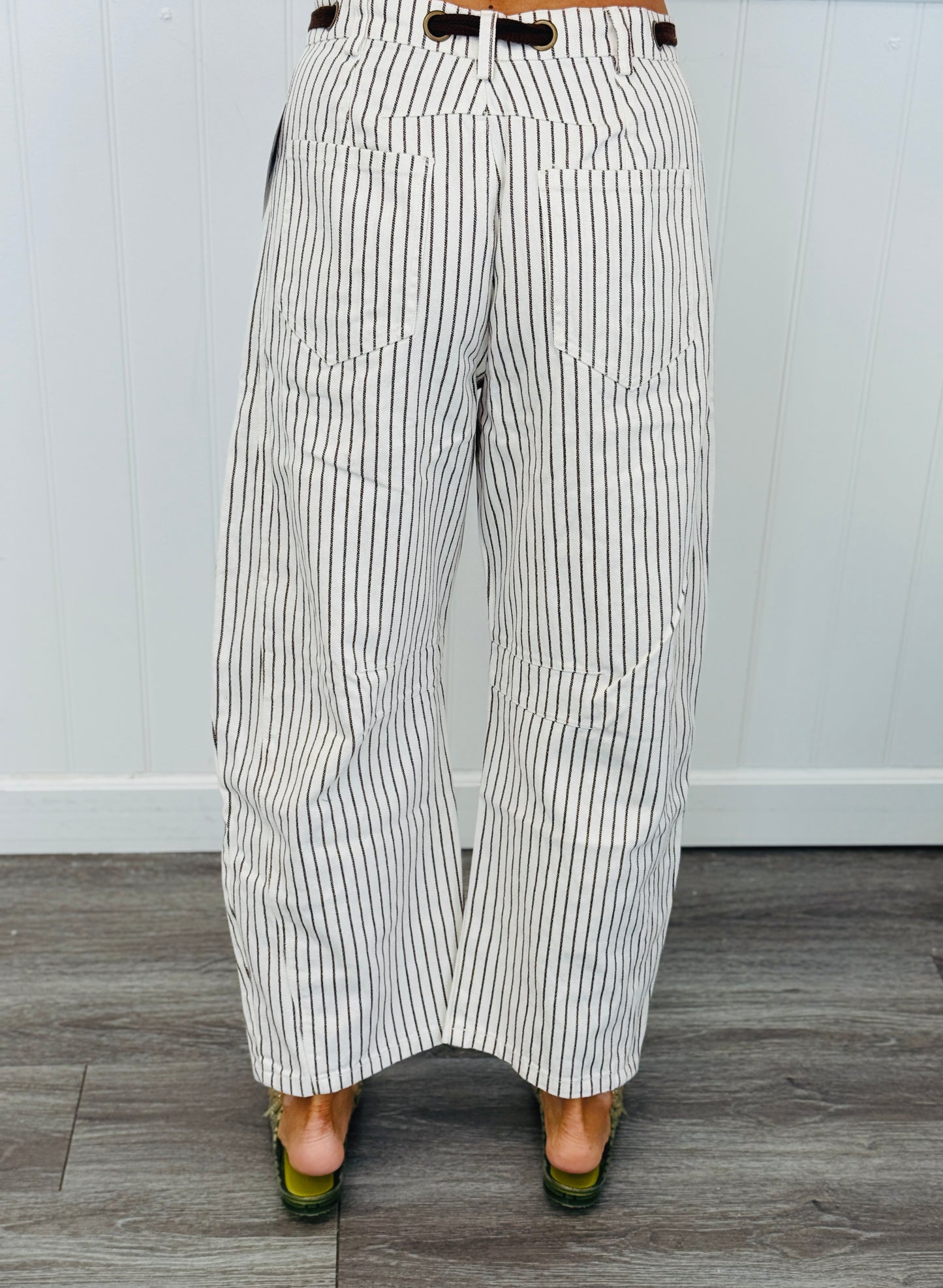 Off White/Brown Stripe Barrel Pants (Reg.)
