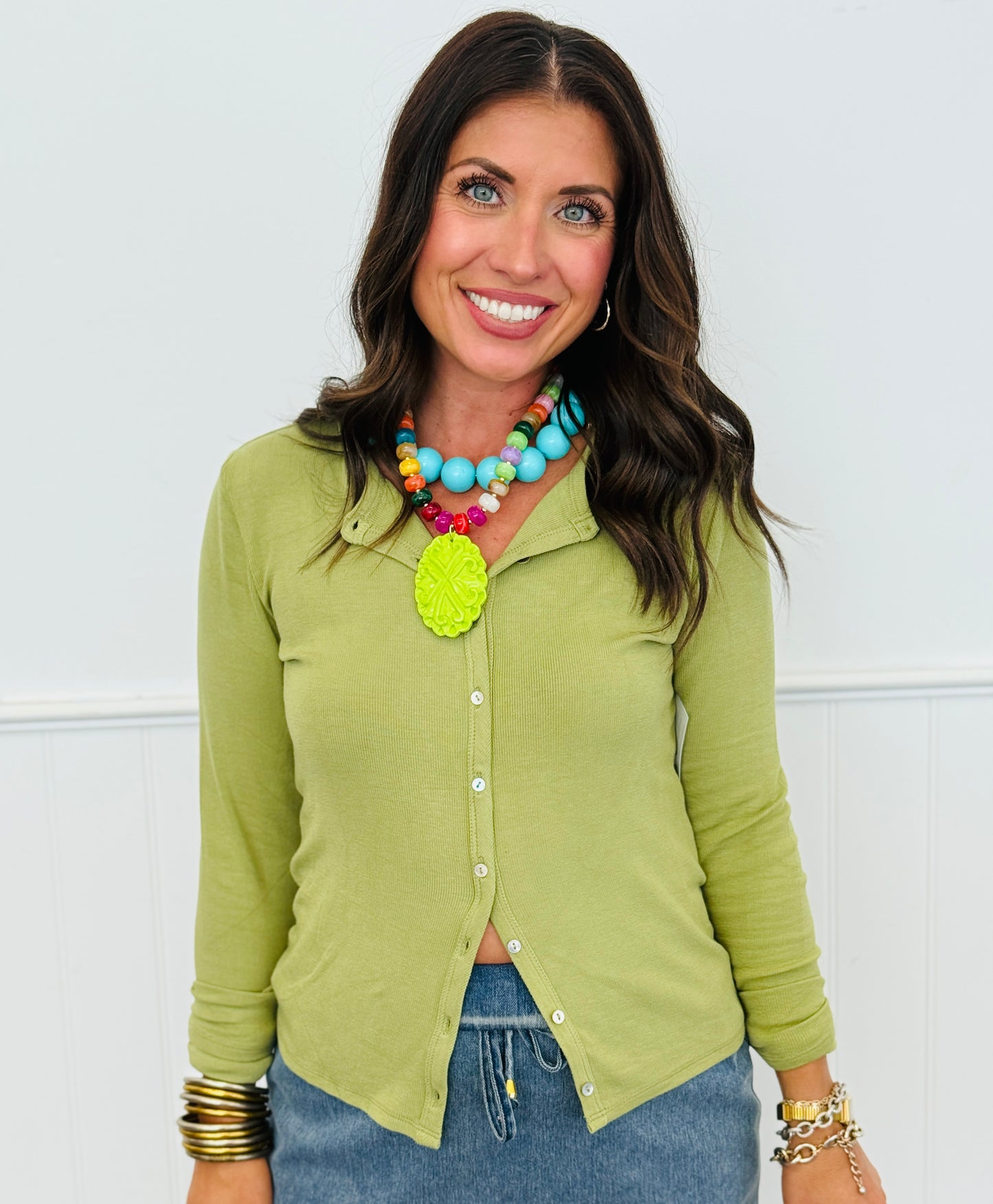 Button Up Long Sleeve Rib Knit Top (Reg.) - 5 Colors