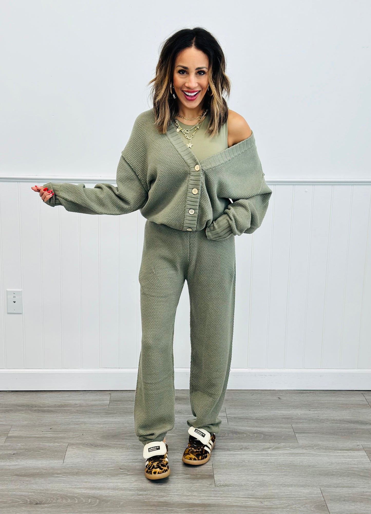 Oversized Cardigan Sweater and Pants Set (Reg. and Plus)