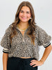 Taupe Leopard Half Zip Blouse (Reg.)